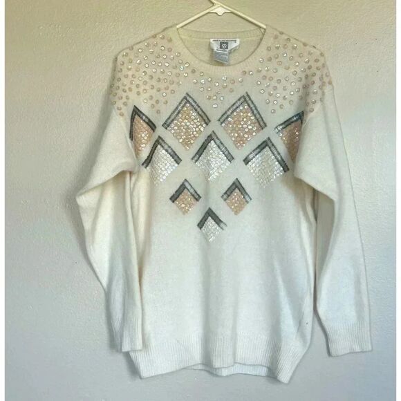 Vintage Anne Klein Knitted Soft Wool Classy Sparkly Sweater S - Picture 1 of 7